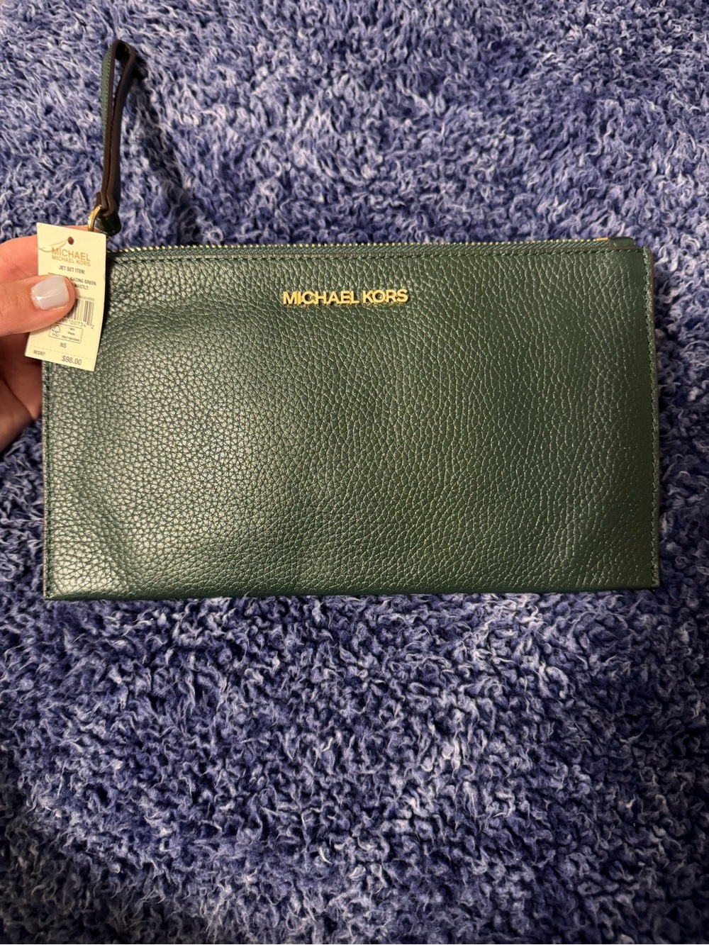 Michael Kors Racing Green Pebbled Leather Zip Clutch Wristlet